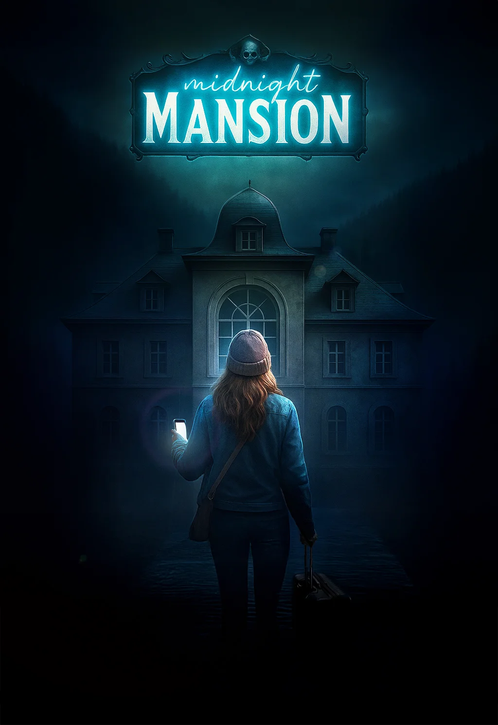 Midnight Mansion - Mysteriöses Herrenhaus mit Neon-Schriftzug